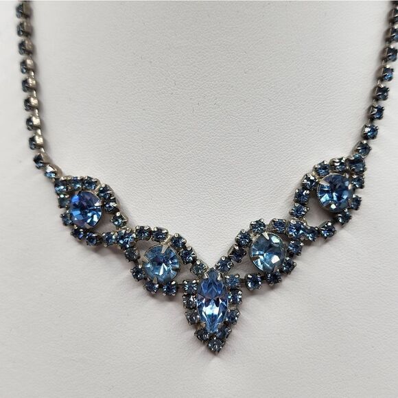 Blue Rhinestone Choker Necklace Vtg - Picture 3 of 9